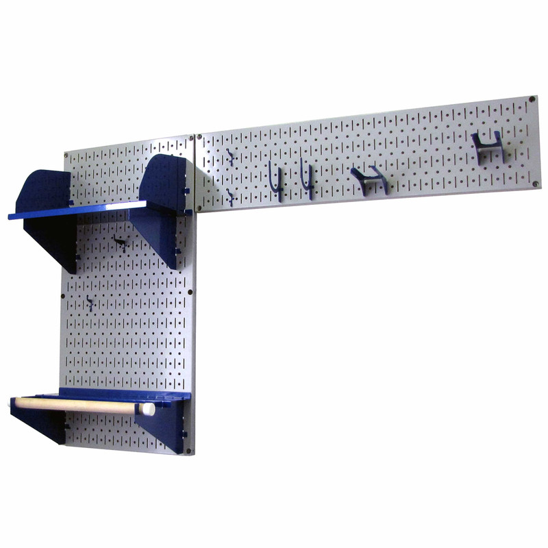 Pegboard Garden Tool Board Organizer with Gray Pegboard and Blue Accessories